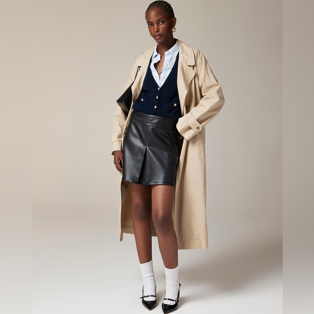 J.‎ Crew Center-Pleat Mini Skirt in Black Faux Leather, Size 10